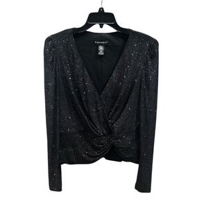 Chachet Black Glitter Front Tie Knot Women’s Blouse: #Party #Holidays: L